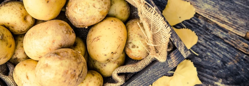 Kartoffeln in einer Holzkiste